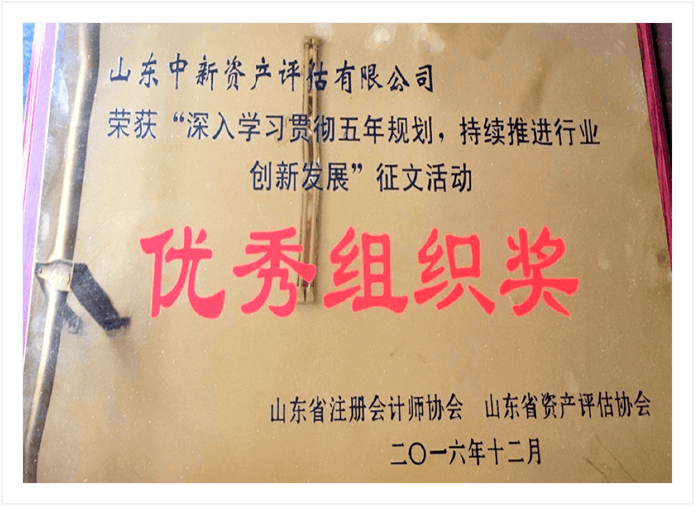 山东省资产评估协会征文活动“优秀组织奖